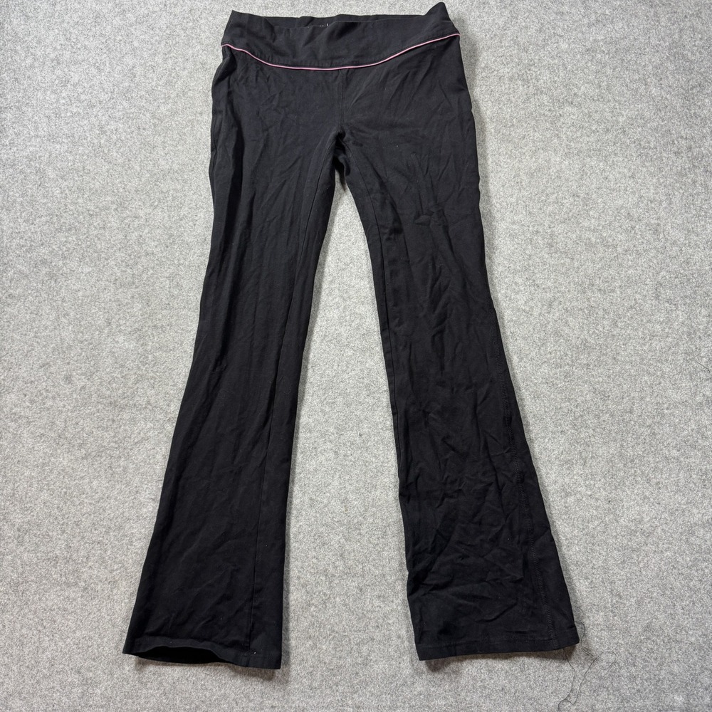 Lotus Womens Boot Cut Yoga Pants L Black Pink Trim Cotton Spandex Stretch